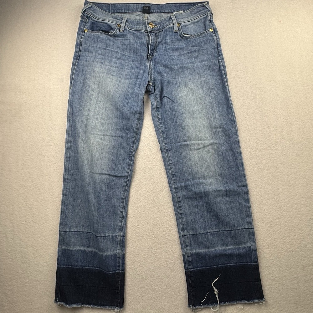 True‎ Religion Cropped Jeans Women 30 Ombre Raw Hem Relaxed Straight Blue - Picture 2 of 11